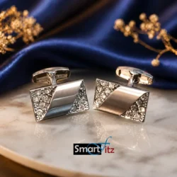 Luxury silver rhinestone cufflinks for men on formal shirt