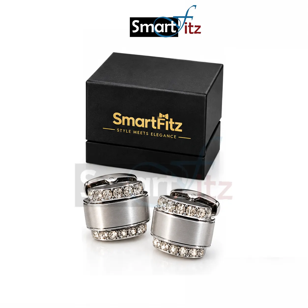 Premium Silver Cufflinks with Crystal