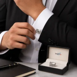 Luxury silver rhinestone cufflinks for men on formal shirt
