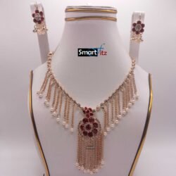 Alternative view of Golden chain with white Pearl and different color artificial diamond stone Jewellery Set For Women And Girls