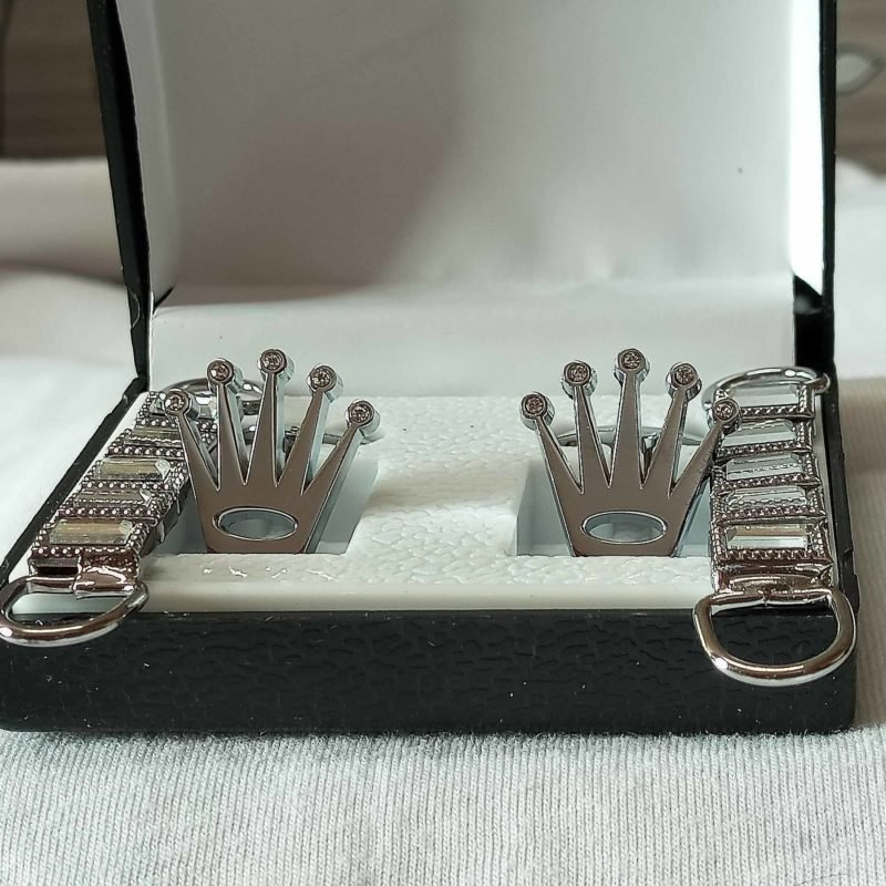 Silver Crown Cufflinks for men with chain - Smartfitz