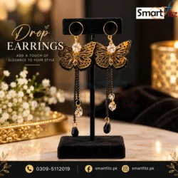 Black and gold butterfly drop earrings
