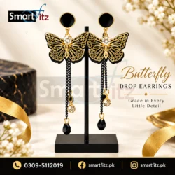 Black and gold butterfly drop earrings