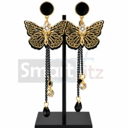 Black and gold butterfly drop earrings
