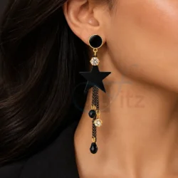 Black Star Drop Earrings - Image 4