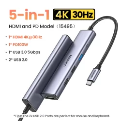 Alternative view of UGREEN USB C Hub 5 in 1 Multifunctional adapter