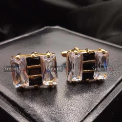 Alternative view of Zircon Stone Cufflinks for Men in Black and Golden color