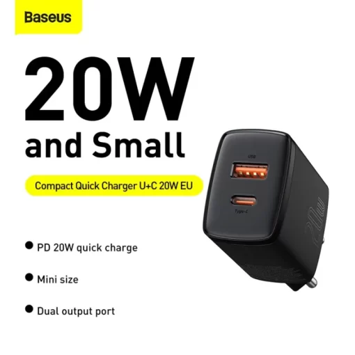 Baseus Compact Quick 20W Charger U + C - Smartfitz.pk